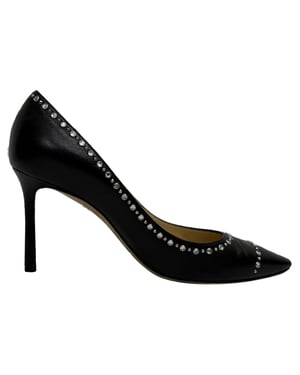 Jimmy Choo Romy Embellished Pumps in Black Calf Leather