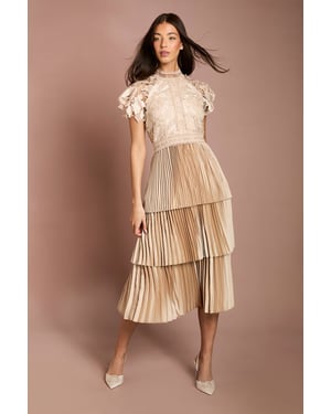 Satin Lace Tiered Dress