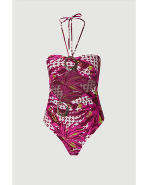 Tropical Metal Trim Detail Cut Out Swimsuit