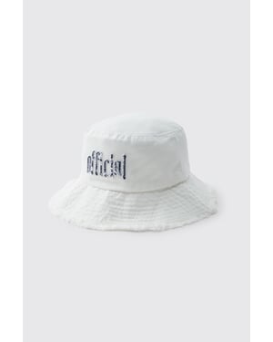 Bucket Hat With Distressed Edge Brim & Tapestry Applique