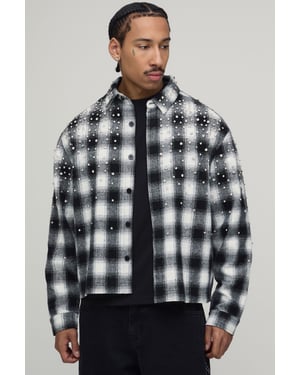 Oversized Boxy Jewel Rhinestone Check Shirt