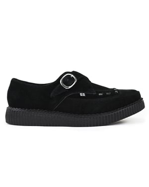 TUK Spetsiga Creeper Svarta Mocka Platåskor med Monk Buckle - A8139