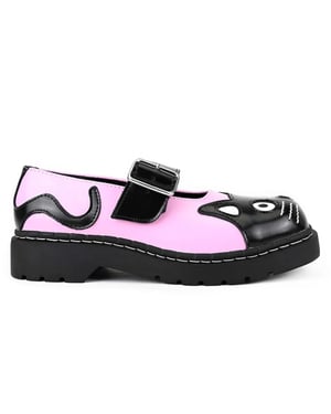 TUK Dam Mary Jane Kitty Rosa Svarta Läder Platå Goth Skor - T2344