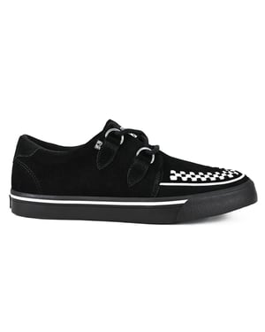 TUK Spetsiga Creeper Sneaker Svarta Vita Mocka Platåskor - A9182