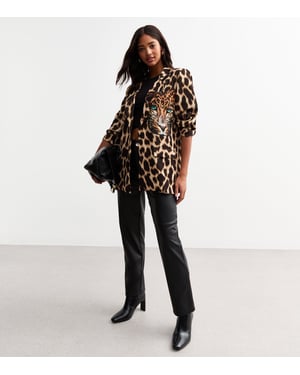Brown Contrast Animal Edge to Edge Blazer
