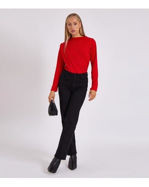 Röd Diamante Stud Cowl Front Bodysuit
