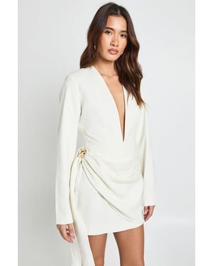 Gold Trim Wrap Detail Tailored Mini Dress