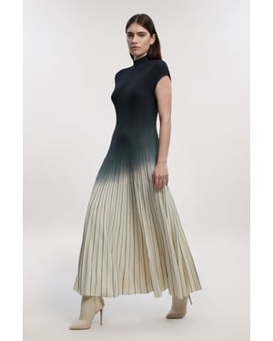 Ombre Knit High Neck Sleeveless Maxi Dress
