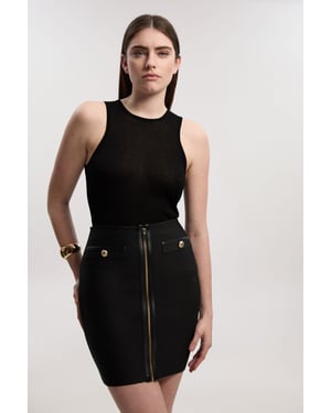 Pu Tipped Military Bandage Mini Skirt