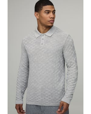 Regular Fit Long Sleeve Basket Weave Knitted Polo