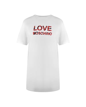 Love Moschino Vit T-shirt Med Bubble Logotyp