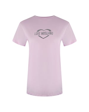 Love Moschino Glittrig Hjärtlogga Rosa T-shirt