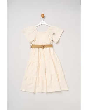 Textured Dress and Belt Outfit Set