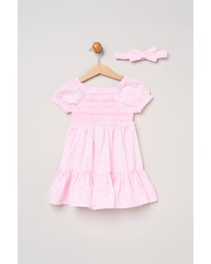 Floral Smocked Embroidery Dress with Matching Headband