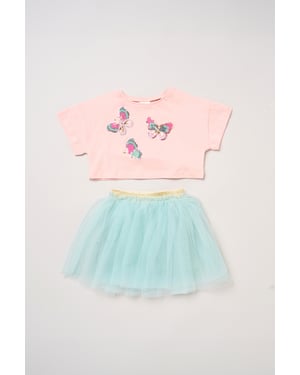Butterfly Applique Short Sleeve T-Shirt and Tutu Skirt Outfit Set