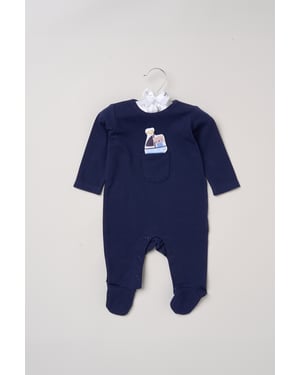 Newborn Sleepsuit with Appliqué Boat and Bear Pocket