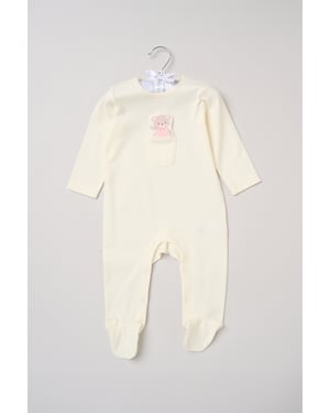 Newborn Sleepsuit with Appliqué Bear Pocket