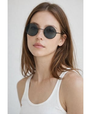 Round Metal Sunglasses In Shiny Black