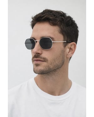 Hexagon Metal Frame Sunglasses with Mirror Lenses in Silver