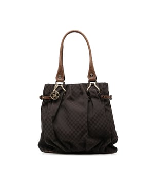 Pre-owned Embossed Leather Trimmed Macadam Canvas Vertical Tote