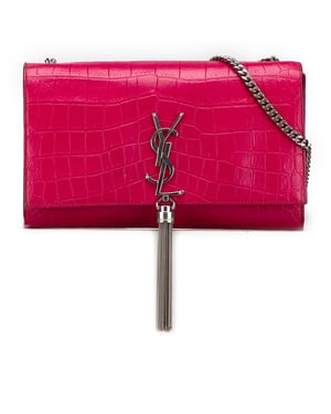 Pre-owned Medium Croc Embossed Leather Kate Tassel Crossbody