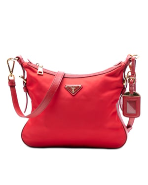 Tweedehands Saffiano Afgewerkte Tessuto Zip Top Schoudertas