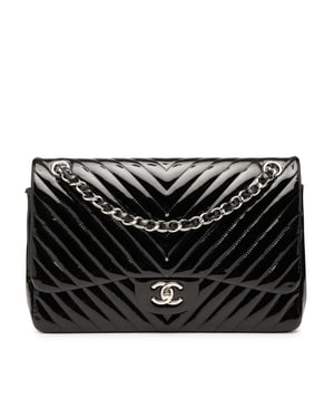 Pre-owned Jumbo Classic Chevron Patent Double Flap