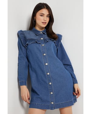 Frill Yoke Denim Mini Dress