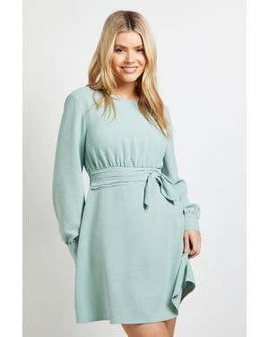 Bow Waist Long Sleeve Mini Dress