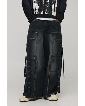 Super Baggy Strap Detail Cargo Washed Jeans