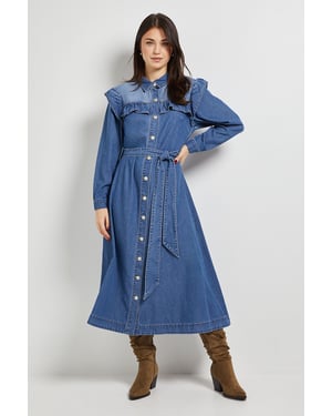 Frill Yoke Denim Dress