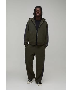 Oversized Boxy Check Panel Zip Through Hooded Tracksuit