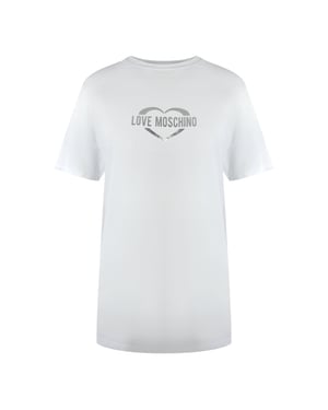 Love Moschino Shiny Heart Logo White T-shirt