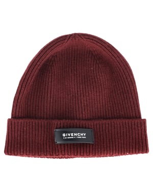 Givenchy Appliqué Stickad Beanie i Vinröd Ull