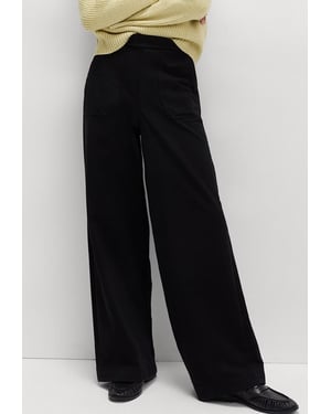 M&S Denim Elasticated Waist Wide Leg Trousers in Black