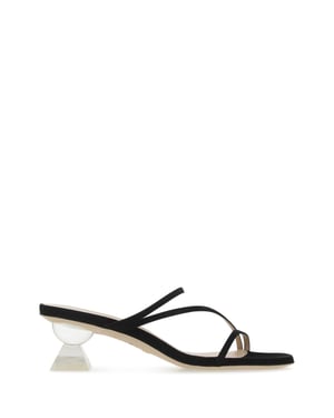 Black Suede Lucite Sculpt Mules
