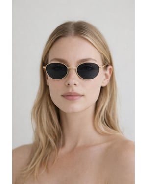 Metal Oval Cat Eye Sunglasses In Black