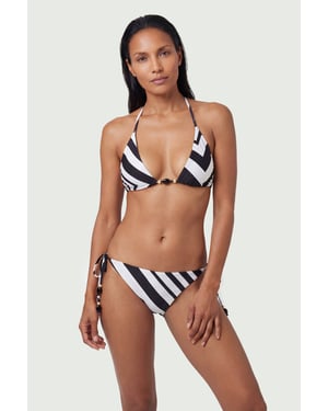 Stripe Print With Bead Detail Bikini Bottoms