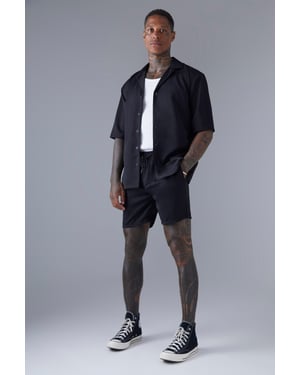 Short Sleeve Regular Fit Drop Revere Satin Shirt And Short Set