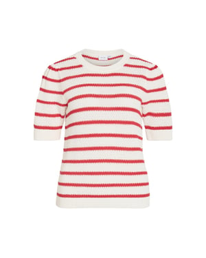 Vila vidalo o-neck s/s stripe knit-noos 14106601 white alyssum