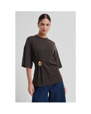 Second Female shirt km enora brooch tee 6150 chocolate tort