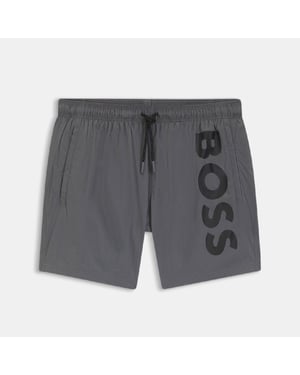 Men's Boss Octopus Logo Print Swim Shorts in Grey