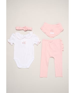 4-Piece Teddy Print Baby Outfit Set
