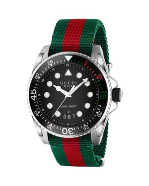 Gucci YA136209 herenhorloge met zwarte wijzerplaat en nylon band
