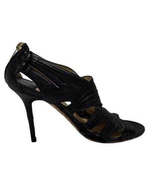 Jimmy Choo Cut-Out Sandal Heels in Black Leather