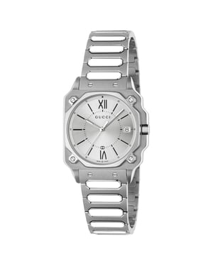 Gucci YA166504 G-Flat Zilveren Wijzerplaat Unisex Horloge