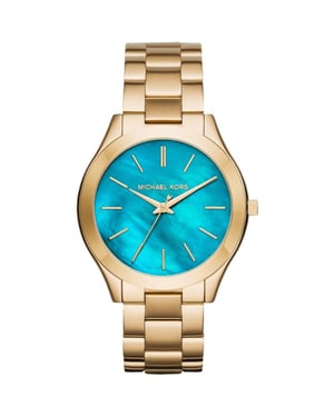 Michael Kors MK3492 Slim Runway 42mm Gold-Tone Stainless Steel Ladies Watch Blue Dial