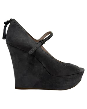 Miu Miu Mary Jane Peep-Toe Wedge Pumps in Grey Suede