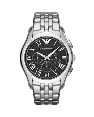 Emporio Armani AR1786 Heren Chronograaf Horloge, Zwarte Wijzerplaat, Zilver RVS