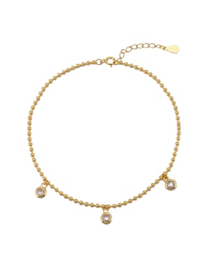 Gold Plated Sterling Silver CZ Ball Chain Anklet